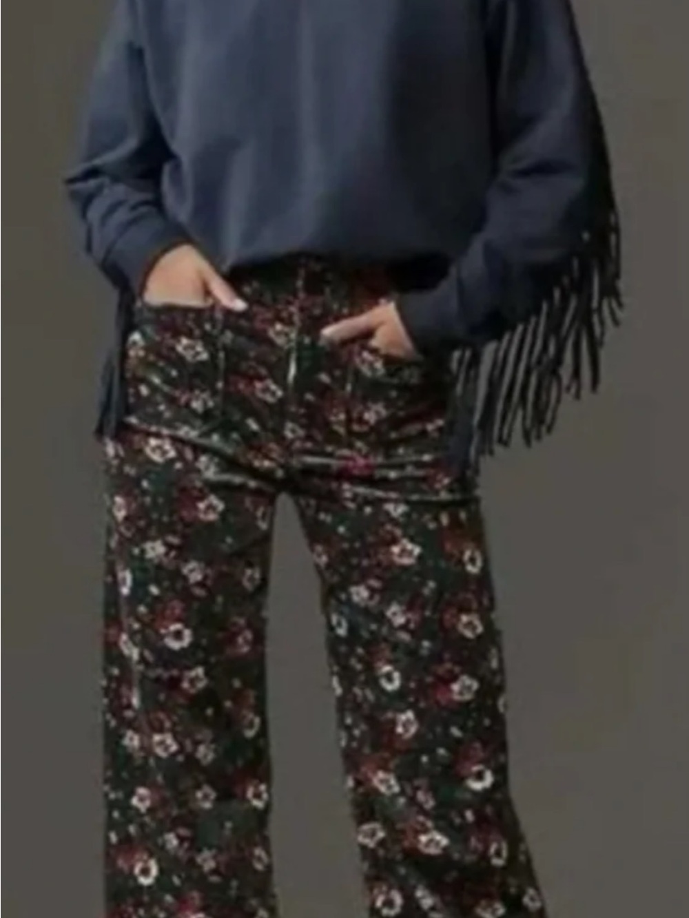 Maeve Black Floral Wide-Leg Pants